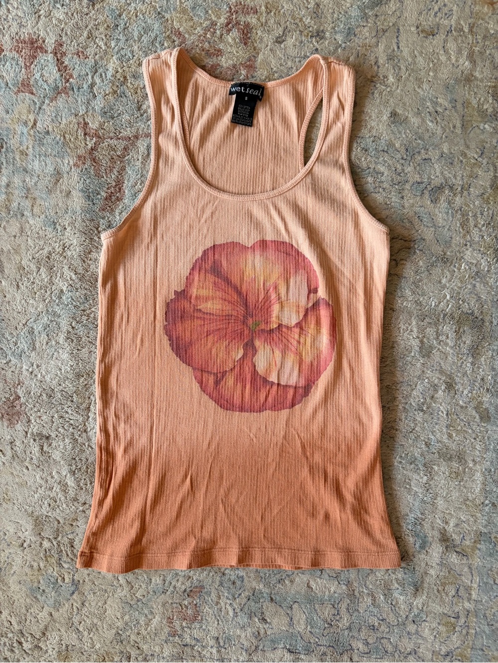 Vintage Wet Seal Peach Ombré Floral Ribbed Racerback Tank